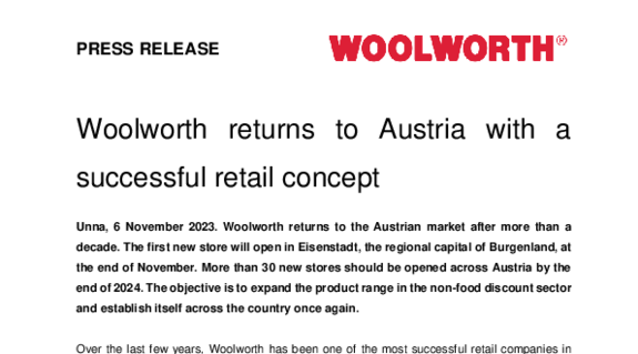 Woolworth returns to Austria with a successful retail concept - November 2023